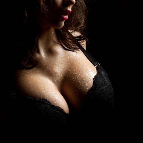 Woman in black bra