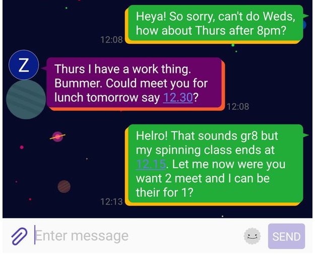 Text message arranging a date
