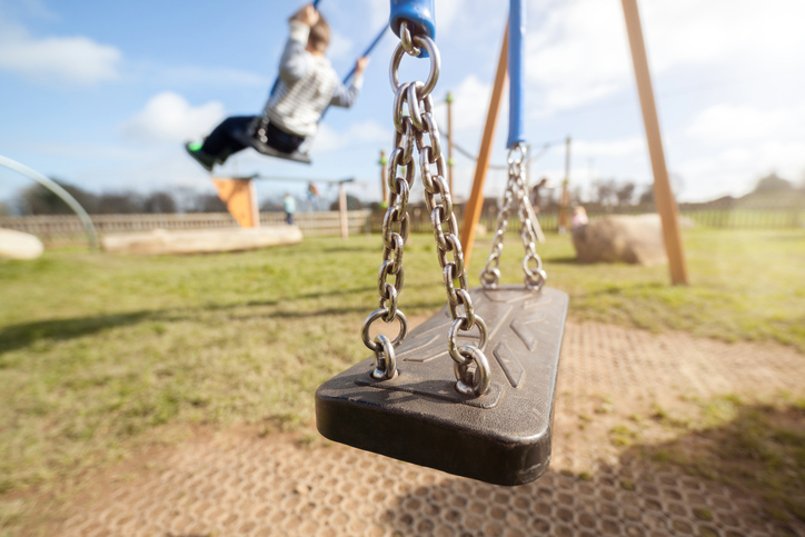 Kid playing on a swing