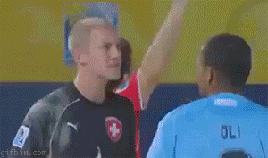 footballer opens mouth and man falls over
