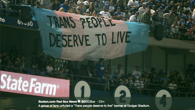 pro trans flag at the World Series