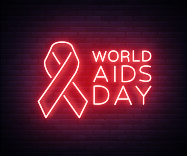 World AIDS Day, December 1, Red tape for HIV infection with text. Vector illustration in a neon style. Neon sign, a symbol for your projects.