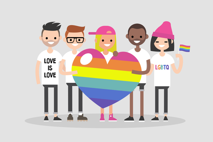 illustration of people holding an LGBTI heart